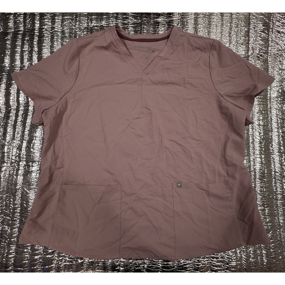 Fabletics Scrub Top Womens 3X Pink V-Neck Stretch Medical Uniform Mauve